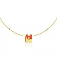 Hermes Cage d'H Necklace Orange in Lacquer Yellow Gold